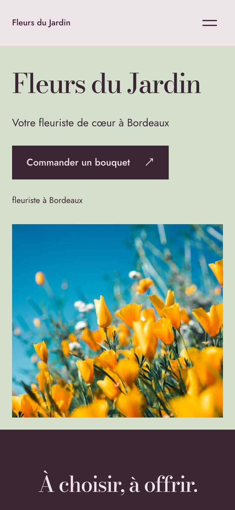Exemple de site vitrine pour boutique de fleurs